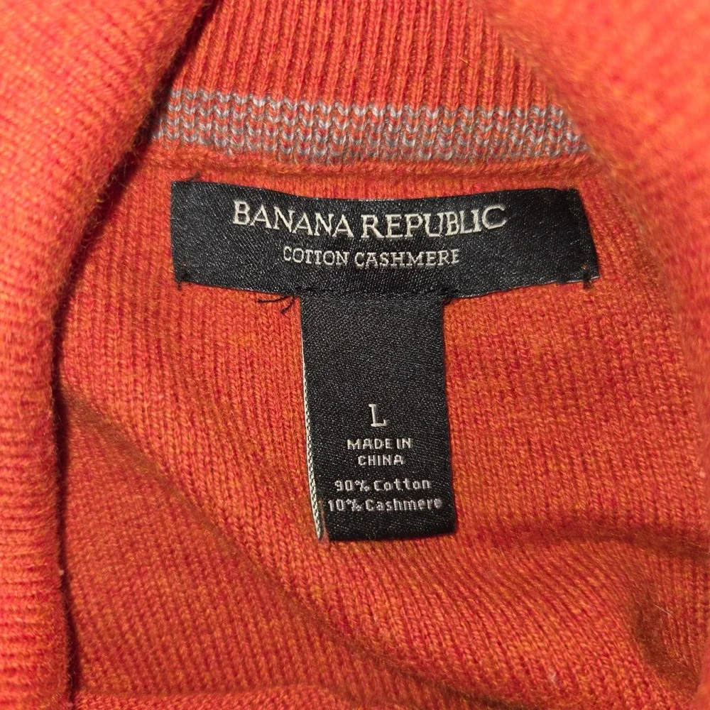 Banana Republic Men's Orange Cotton Cashmere Mock‎ Neck Button Sweater Large